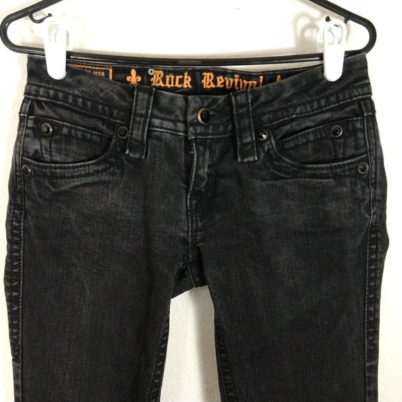 Rock Revival Kate Straight Fleur Style Skinny Jeans Black Tag Size 26 Fit 28X32 - Picture 6 of 12